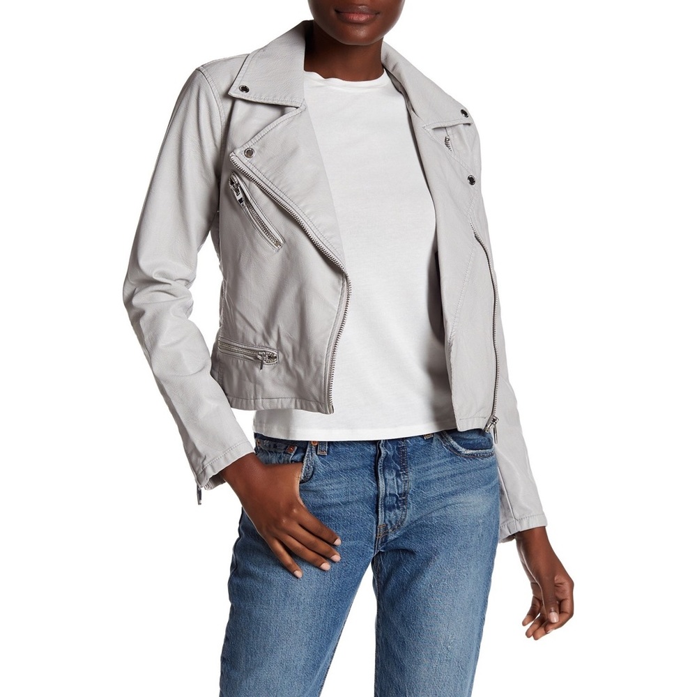 NWT BLANKNYC faux leather light grey moto jacket
